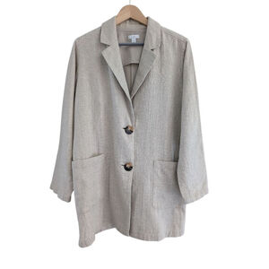 J. Jill Linen Oversized Relaxed Lagenlook Coastal 2 Button Blazer Women's XS